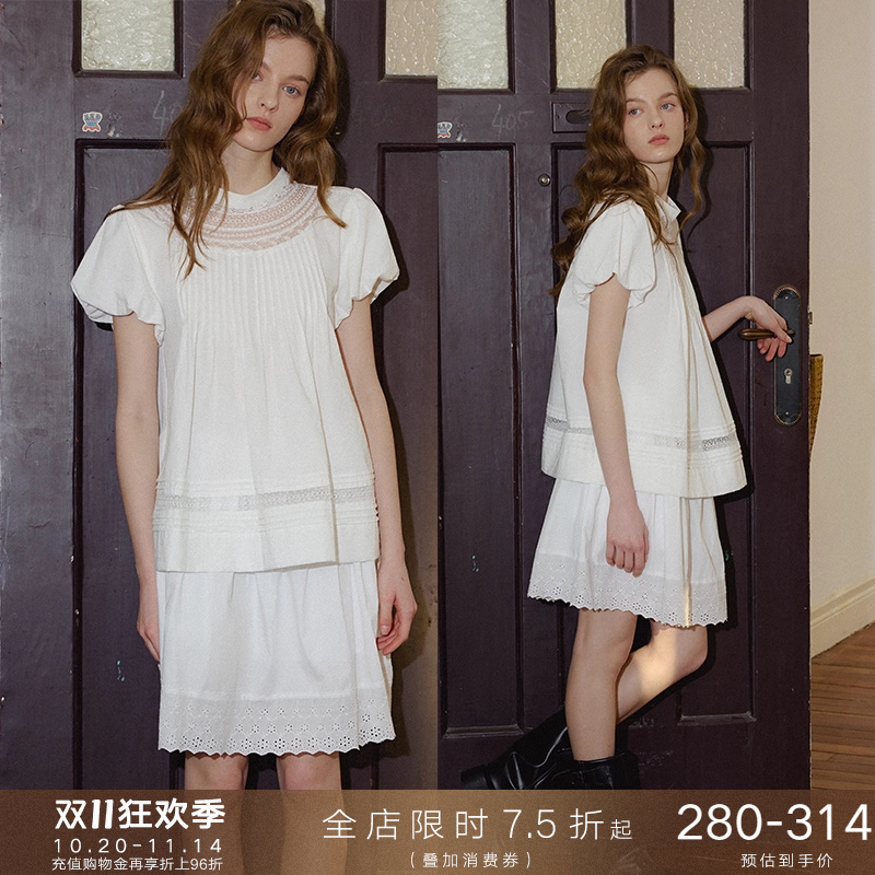 短袖衬衫法式镂空娃娃衫半身短裙