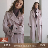 宽松休闲外套女秋季 popchrio 皱感棉慵懒风立领设计感风衣中长款