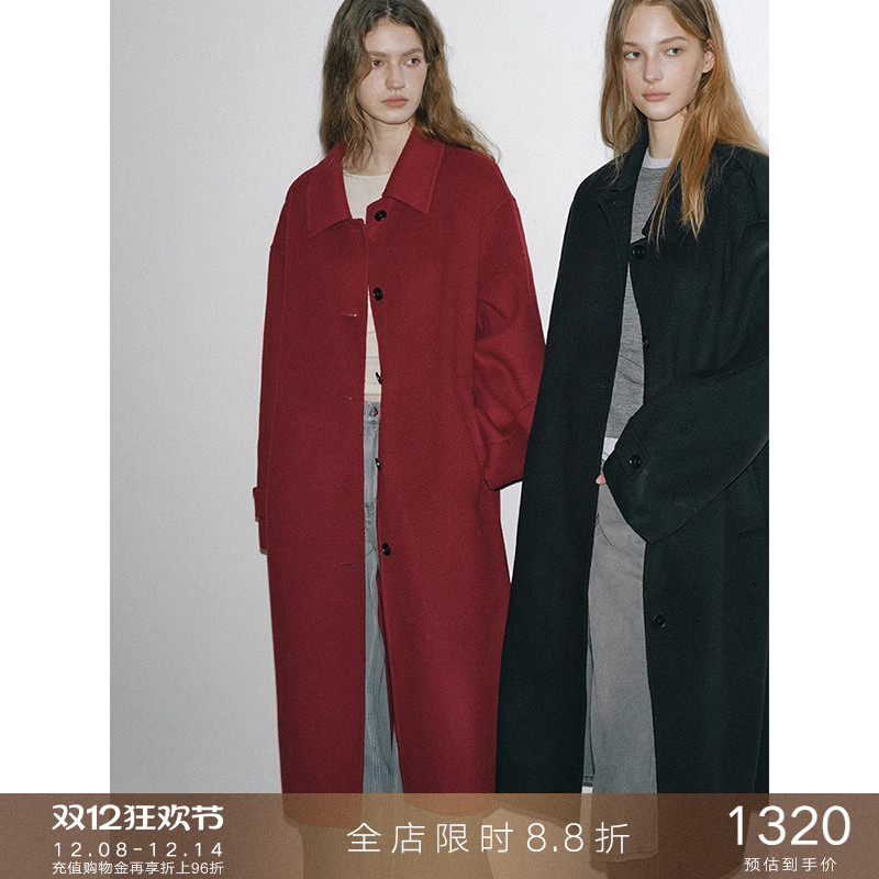 popchrio80支羊毛双面毛呢大衣