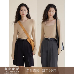 T恤内搭打底衫 发热黑科技美雅碧方领圆领长袖 上衣女 到手99元