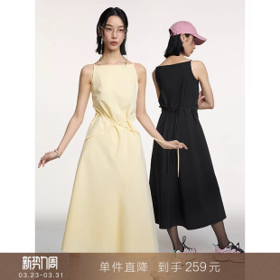 连衣裙小吊带背心裙A字黑色长裙女 一字露肩宽松无袖 到手259元