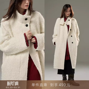 女 圈圈羊毛两穿领大衣高级感毛绒绒白色外套中长款 到手499元