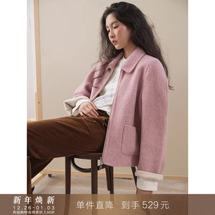 两面穿小翻领双面呢羊毛大衣外套小个子休闲夹克女 到手529元