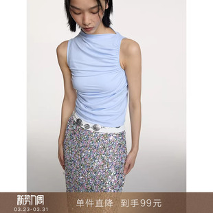 褶皱小高领背心吊带显瘦打底外穿修身 无袖 T恤上衣女 到手99元