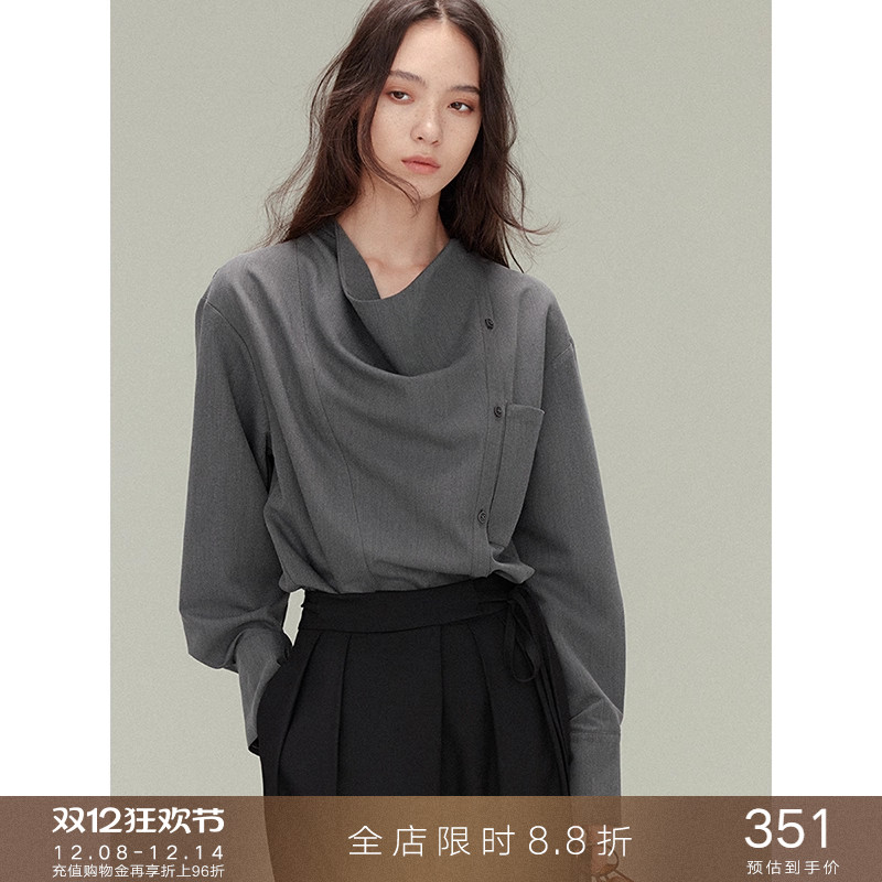 popchrio松弛感不对称荡领衬衫