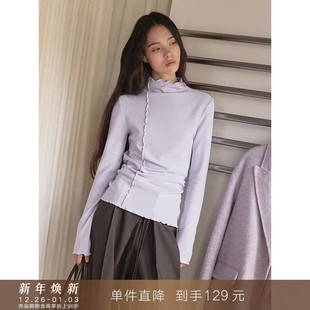 上衣打底衫 T恤内搭修身 肌理棉木耳边半高领长袖 女秋 到手129元