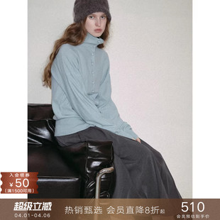 popchrio 立领叠穿宽松毛衣上衣女冬季 新款 堆堆高领羊毛针织开衫