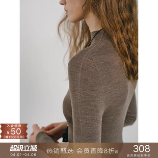 popchrio 可水洗半高圆领无缝羊毛针织衫 修身 毛衣女 云感针织