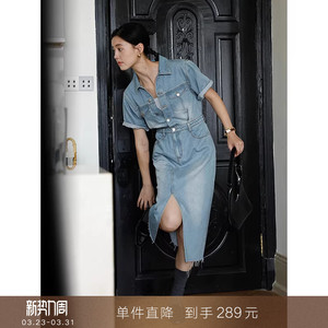 【到手289元】港风回归 重工水洗牛仔连衣裙复古拼接显瘦A字长裙