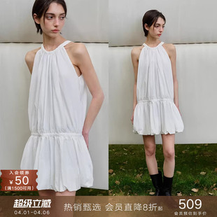 蓬蓬叠穿短款 裙小个子女夏 挂脖露肩抽褶花苞连衣裙无袖 popchrio