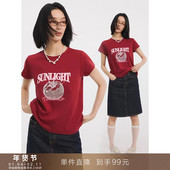 设计感番茄印花基础短袖 到手99元 T恤圆领正肩棉上衣小个子女