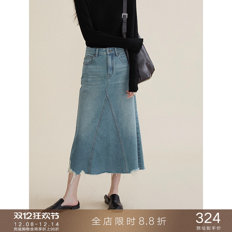 popchrio中长款显瘦a字半身裙