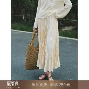 立体褶皱缎面半身裙中长款 法式 松紧高腰垂感a字伞裙 到手259元