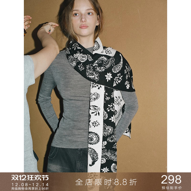 popchrio复古佩斯利印花羊绒围巾