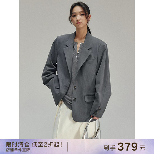 popchrio设计感叠褶袖休闲西装