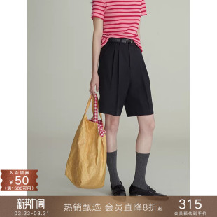 黑色显瘦阔腿直筒裤 短裤 子通勤女夏 简约中高腰五分西装 popchrio