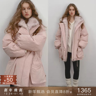 popchrio 90白鸭绒可拆卸毛领派克羽绒服短夹克外套 黄金6小时