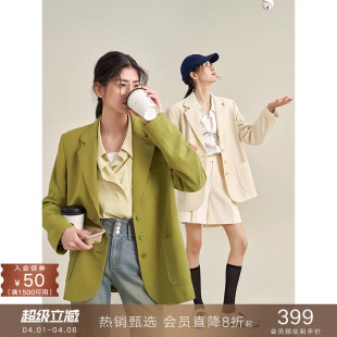 高捻麻感复古西服休闲宽松西装 外套小个子女 春日序曲 popchrio