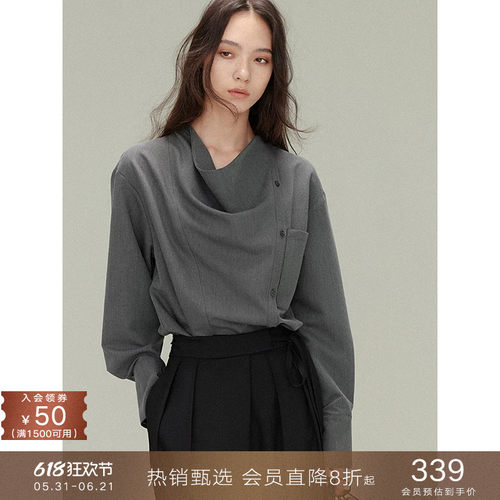 popchrio松弛感不对称荡领衬衫