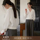 设计感气质衬衣宽松上衣女 衬衫 到手199元 别致收腰白色V领长袖