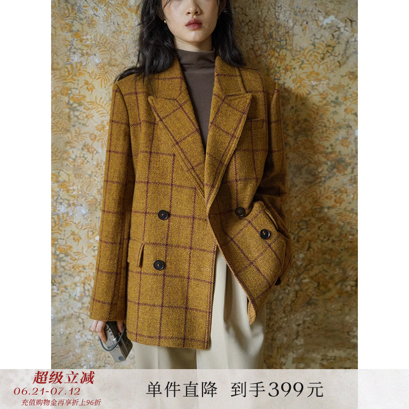 格子羊毛呢子西服外套