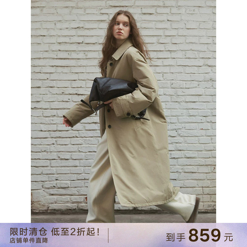【到手859元】简约易打理轻薄防水风衣羽绒服90白鸭绒长款外套