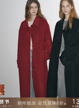 popchrio◆【理想大衣】80支羊毛双面毛呢大衣新年红黑色呢子外套