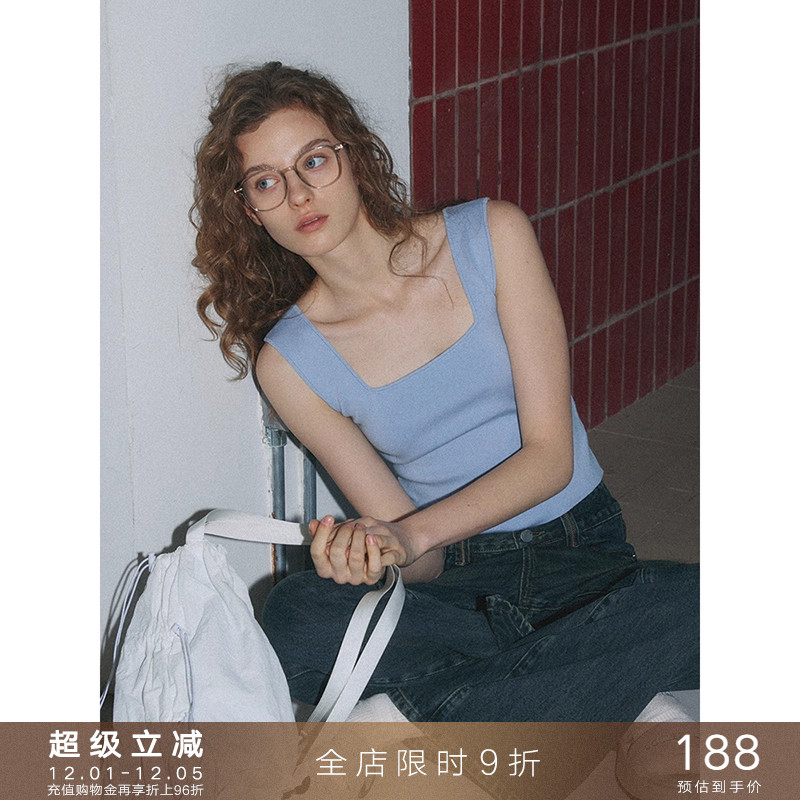 popchrio针织方领吊带内搭背心