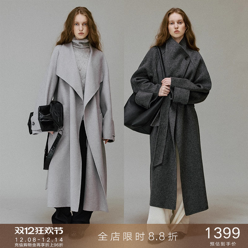 popchrio驼绒桑蚕丝羊毛大衣