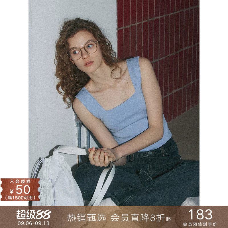 popchrio针织方领吊带内搭背心图片