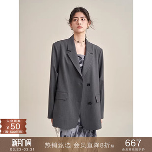 popchrio 外套小个子女 设计感小众宽松休闲西服高级灰色职业西装