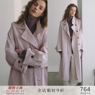 popchrio 寬松休閑外套女秋季 皺感棉慵懶風立領(lǐng)設(shè)計感風衣中長款