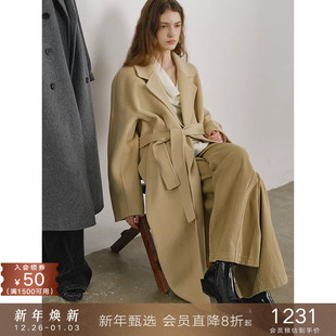 毛呢外套女冬 高支100%羊毛大翻领双面呢子大衣中长款 十年系列