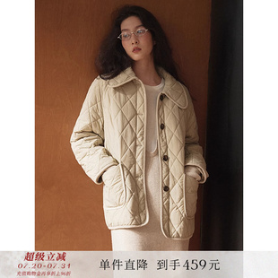 到手459元 復(fù)古翻領(lǐng)保暖菱格夾棉棉服小個(gè)子棉衣棉襖短外套女