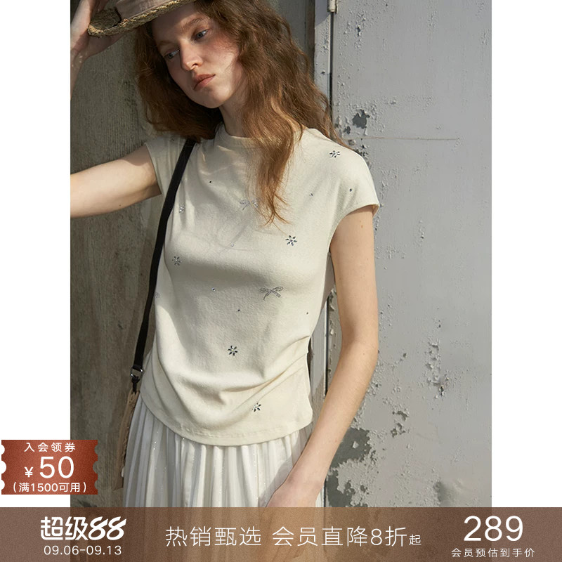 popchrio烫钻纯色小飞短袖T恤图片