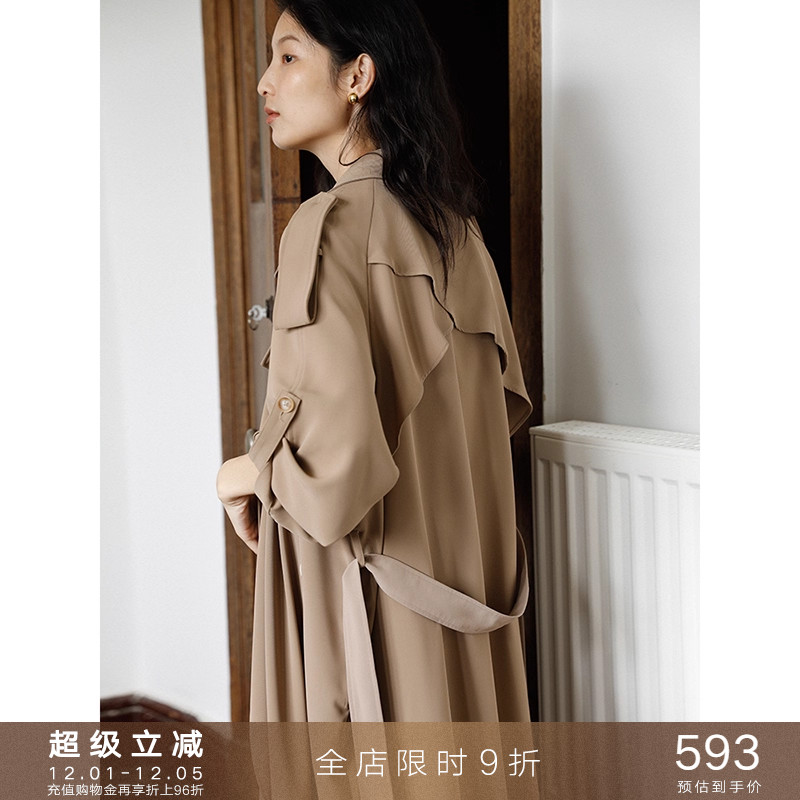 popchrio赫本风薄款卡其色风衣