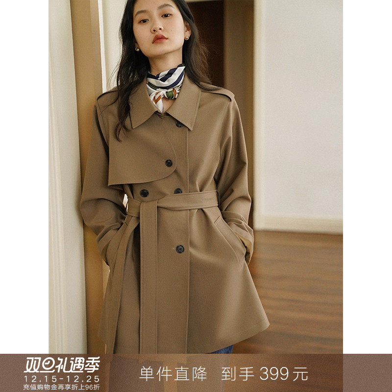 popchrio英伦风气质中长款风衣