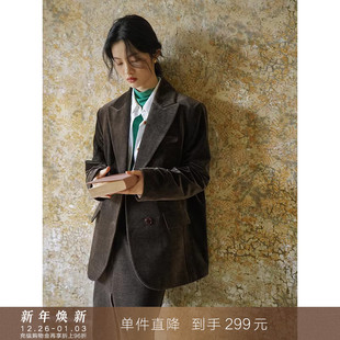 外套套装 锭制糯感丝绒设计感复古宽松西装 西服上衣 到手299元