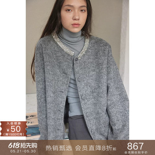 popchrio手工钻饰羊毛双面毛呢