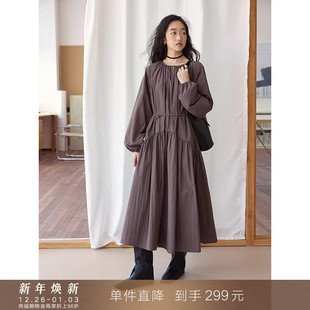 中长款 叠穿连衣裙收腰法式 慵懒收褶圆领宽松长袖 女 到手299元
