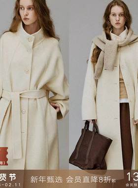 popchrio◆复古含驼绒羊毛立领双面呢大衣宽松无羊绒毛呢呢子外套