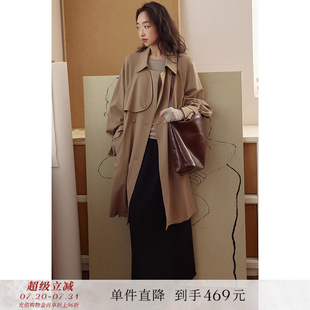 中長款 到手469元 高級感撞色領(lǐng)卡其色風(fēng)衣小個子燈籠袖 外套女