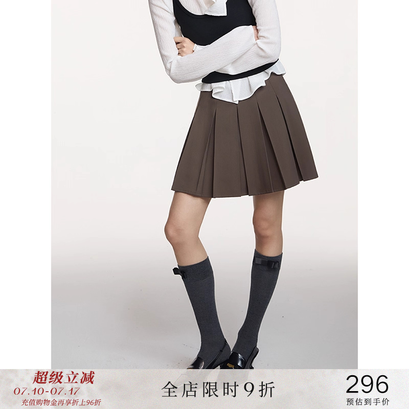popchrio◆歐家經(jīng)典高腰百褶短裙a字黑色半身裙顯瘦遮胯小個(gè)子女