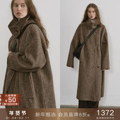 popchrio 重磅立领驼绒羊毛混纺双面呢大衣宽松加厚长款 毛呢外套