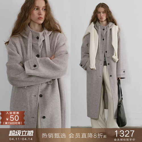popchrio羊毛驼绒混纺连帽双面呢