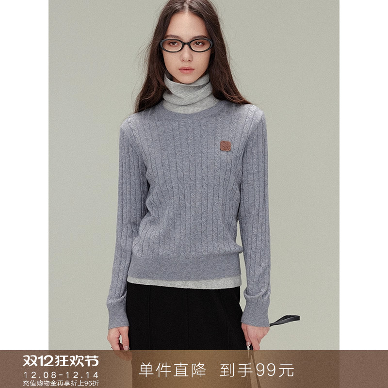 popchrio学院风刺绣羊毛针织衫