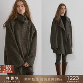 popchrio 茧型加厚立翻领含驼绒羊毛双面呢大衣宽松短款 毛呢外套