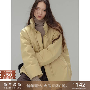 popchrio 夹克外套 立领抽褶设计感廓形羽绒服90白鸭绒小个子短款