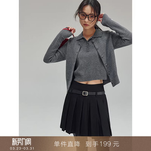 背心叠穿毛衣开衫 100%羊毛polo领针织毛衣无袖 套装 到手199元