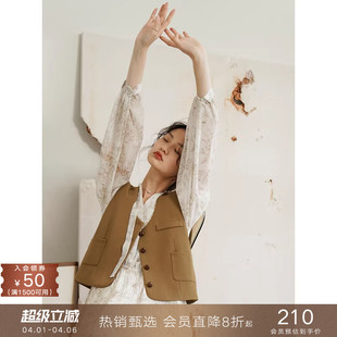 叠穿西装 popchrio 复古法式 衬衫 小背心外搭马夹外套女春 马甲短款